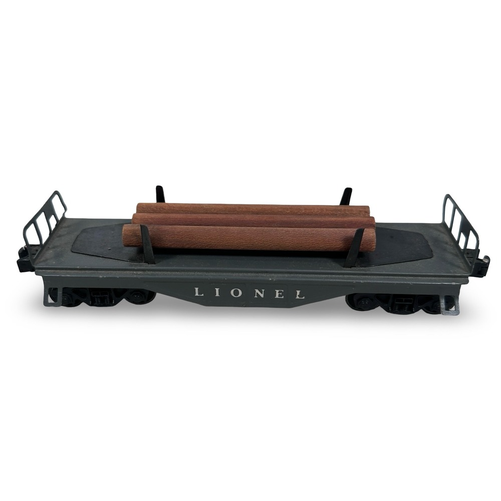 Lionel O Gauge Gray Flatcar with 3 Wooden Logs Postwar Style Model Train Car